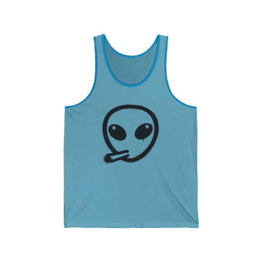 Unisex Jersey Tank - Alien Graphic & Vape Theme | Cool Summer Wear for Smokers & Festival Lovers